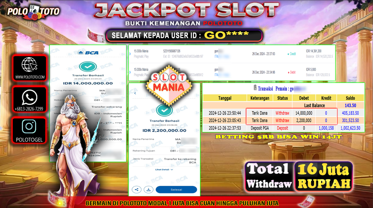 POLOTOTO JACKPOT SLOT 15.000x MANIA Rp.16,000.000,-