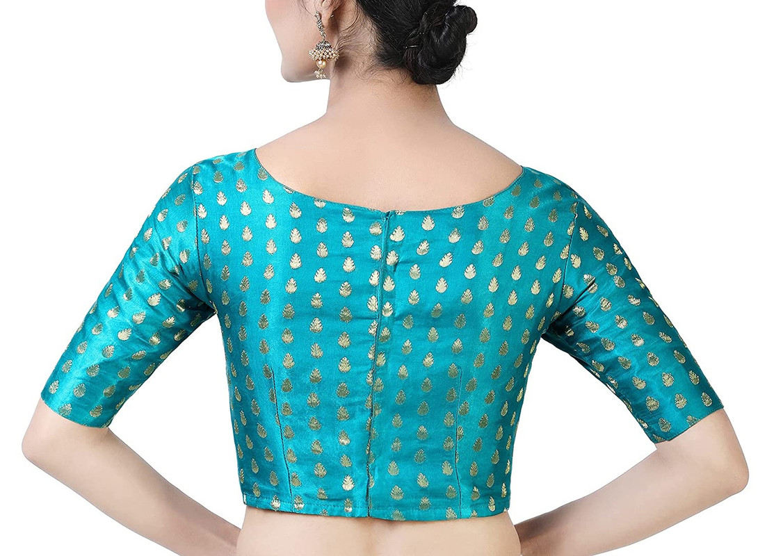 Blusa Brocado Hecha a Mano Mangas Codo Saree Blusa Falda Recortada Bollywood Choli - Imagen 22 de 24