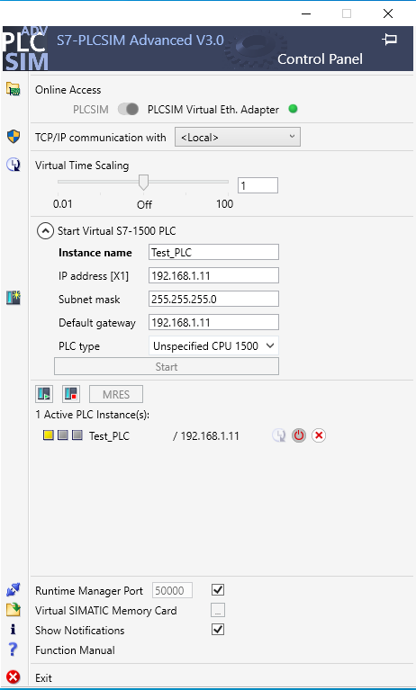connection between a CPU S7-1500 S7-PLCSIM Advanced connection between a CPU S7-1500 S7-PLCSIM Advanced