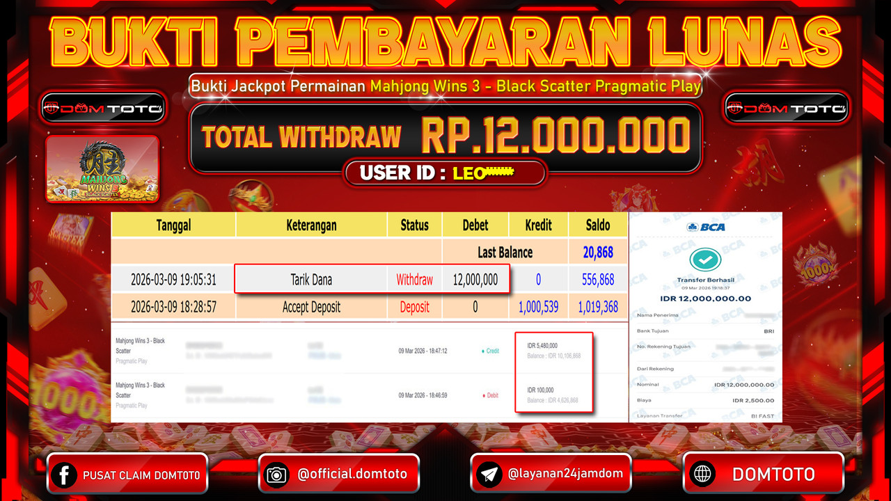 JACKPOT SLOT Mahjong Wins 3 - Black Scatter Pragmatic Play 09 MARET 2026