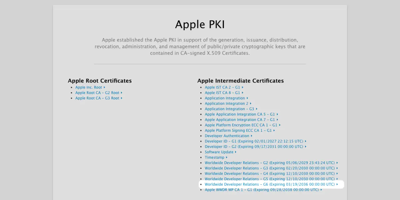 Apple Worldwide Intermediate Certificate