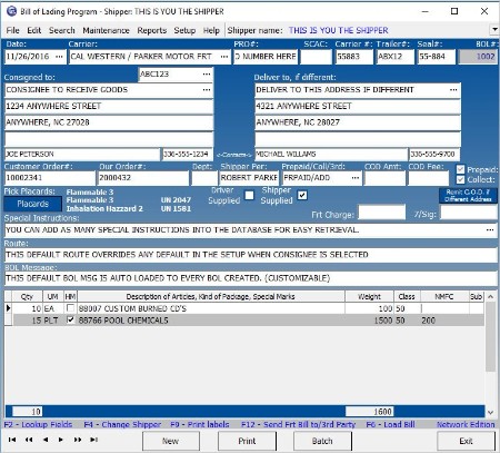 Starre Enterprises Star Bill Of Lading 12.50