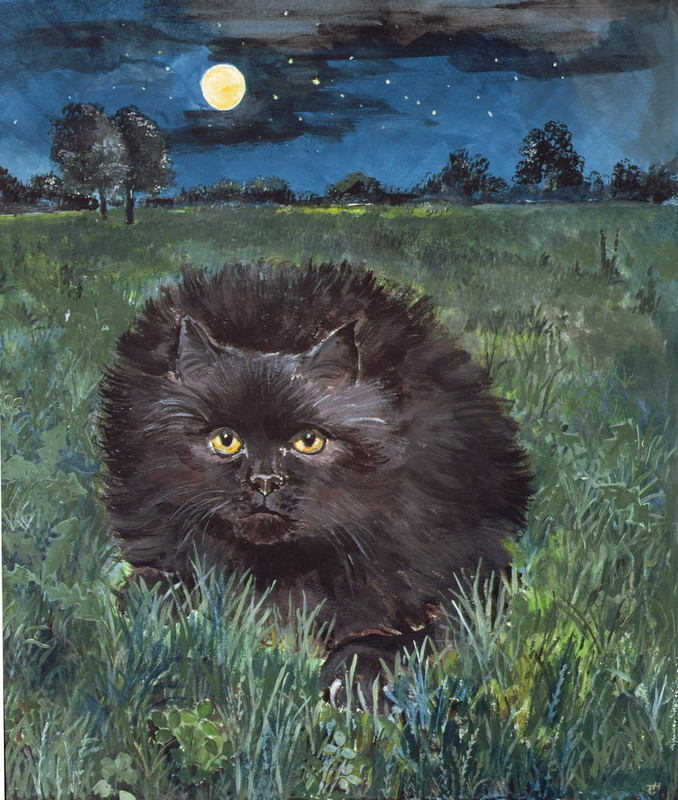 Hilary_Jones_-_The_Cat_and_the_Moon_(acrylic_on_paper)_-_(MeisterDrucke-555855)