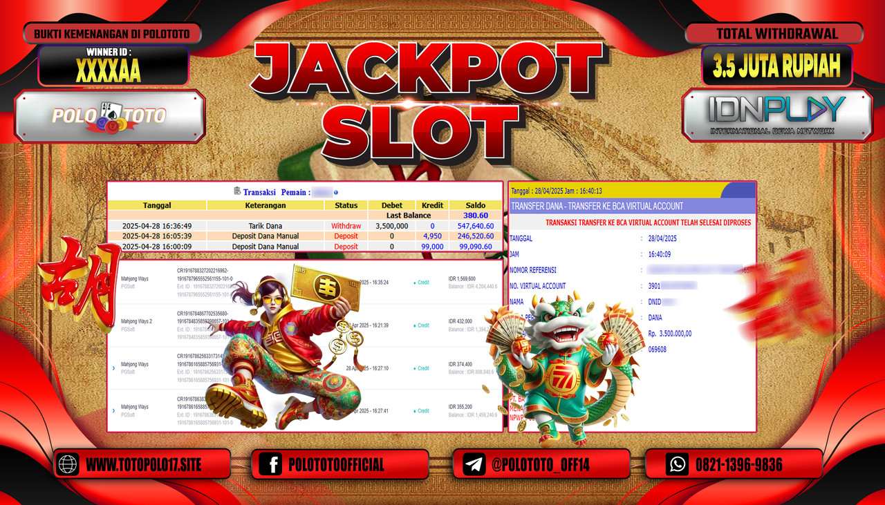 POLOTOTO JACKPOT SLOT MAHJONG WAYS Rp.3.500.000,- 