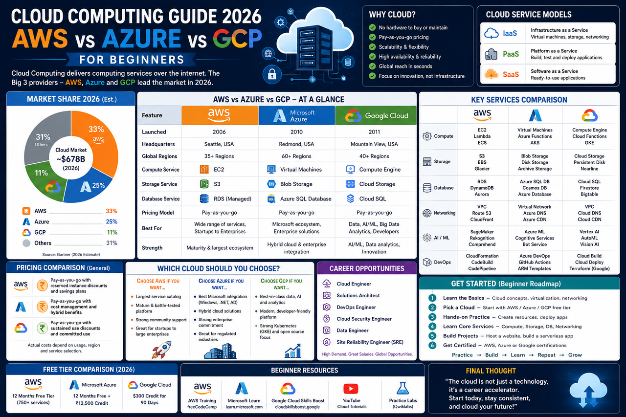 Cloud Computing Guide 2026: AWS vs Azure vs GCP for Beginners