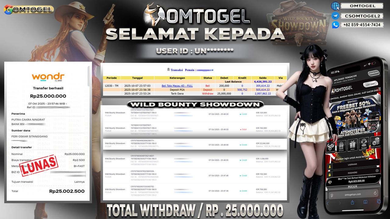 OMTOGEL JACKPOT PGSOFT WILD BOUNTY SHOWDOWN 25 JUTA DI BAYAR LUNAS ,-