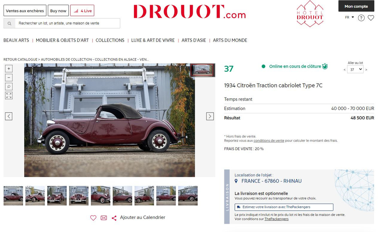 1934 Citroën Traction cabriolet Type 7C lot 37