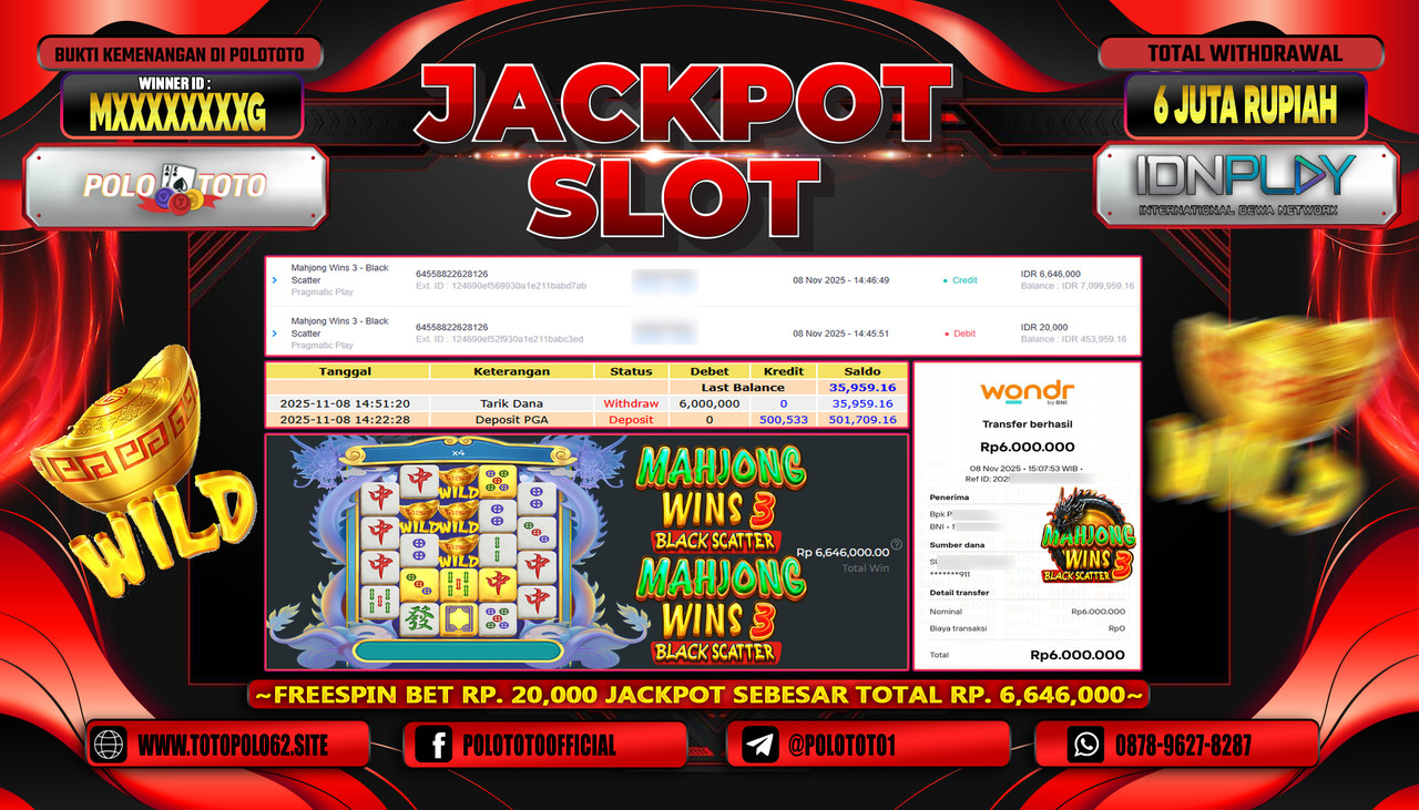 POLOTOTO JACKPOT SLOT MAHJONG WINS 3 - BLACK SCATTER Rp.6.000.000,- LUNAS