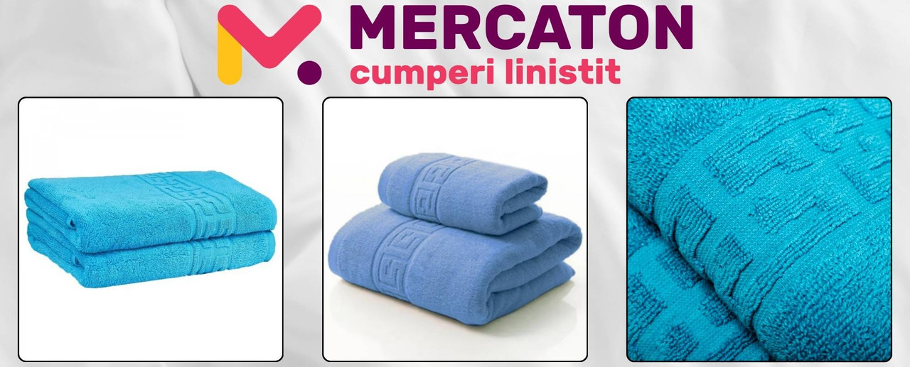 Set 6 Prosoape Mercaton din Bumbac, Model Greek Antique, 2 x 70x130 cm, 2 x 50x90 cm, 2 x 30x50 cm, 500g/mp, Turcoaz - Prosoape 500g - Mercaton Store