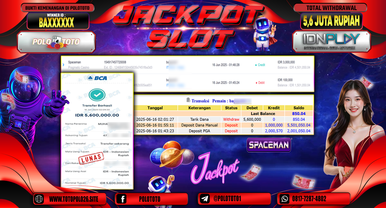 POLOTOTO JACKPOT SLOT SPACEMAN Rp.5.600.000,-