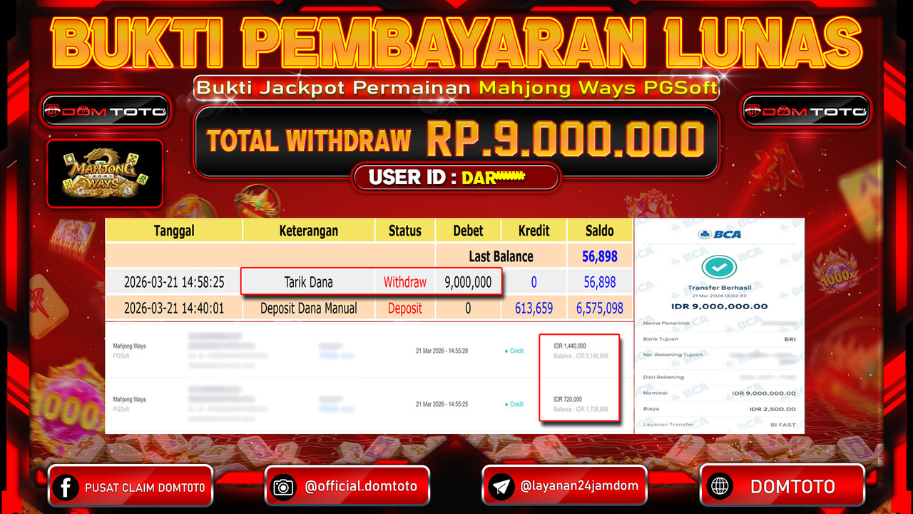JACKPOT SLOT Mahjong Ways PGSoft 21 MARET 2026