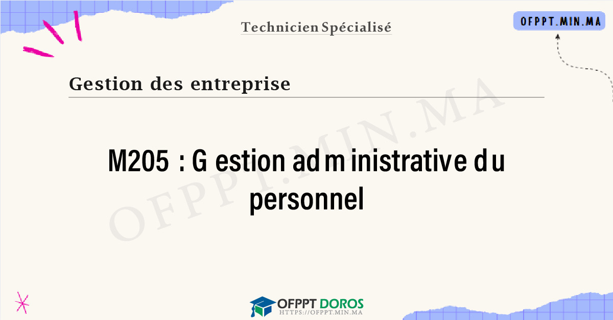 Sommaire détaillé du cours Gestion administrative du personnel M205 OFPPT - Structure du module