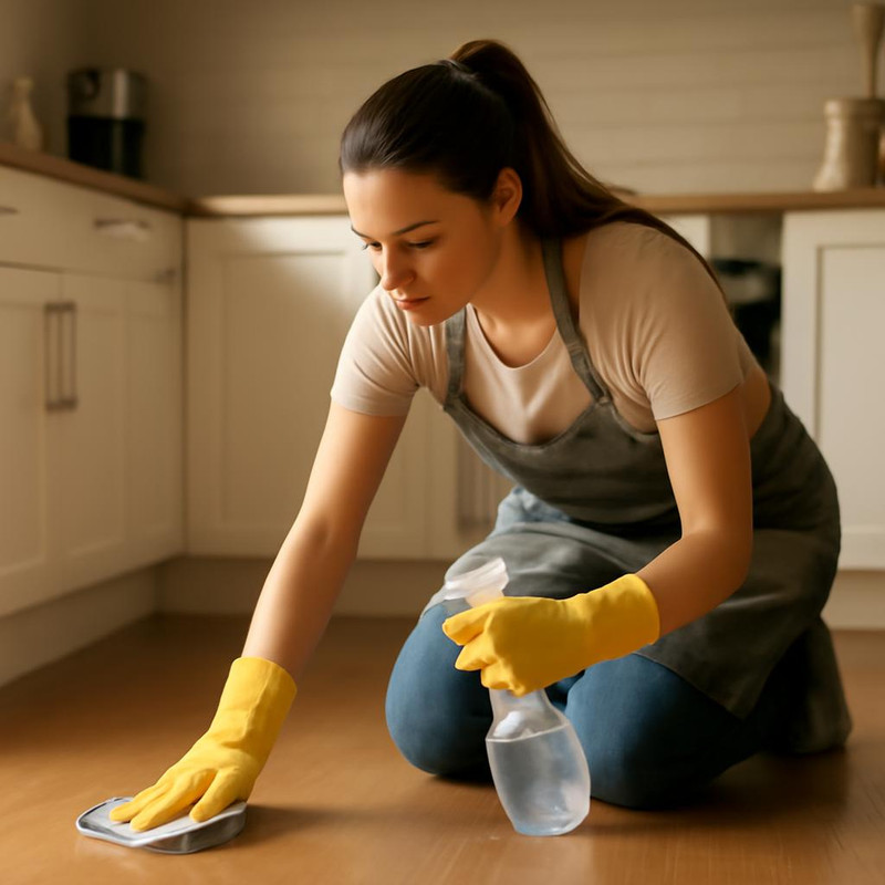 Уборка кухни: протирка поверхностей и пола