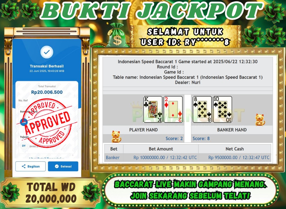 PAMANSLOT JACKPOT Game Live Games PP-Baccarat Rp.20,000,000 - LUNAS