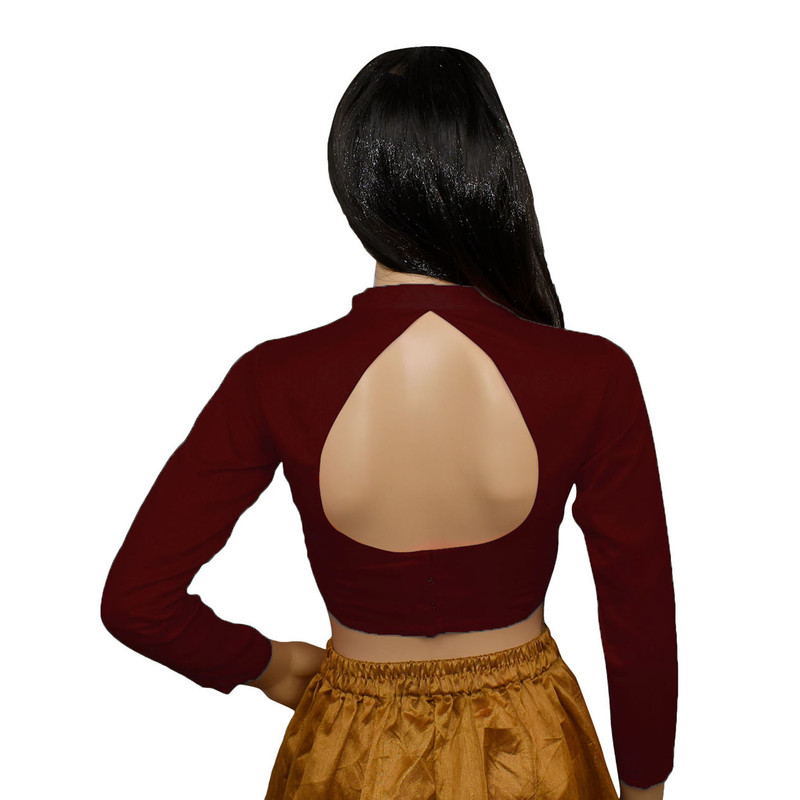 Women's Designer Sari Blouse Dupion Silk Collor Neck Long Sleeve Crop Top Choli - Picture 24 of 82