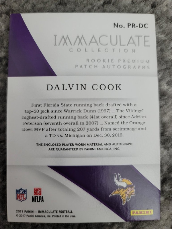DalvinCook2017ImmaculateCollectionRCPatchAuto28of49back