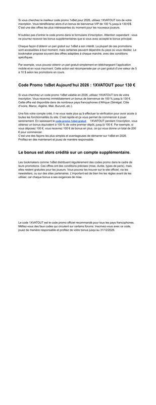 Code Promo 1x Bet Aujourd hui 2026 1XVATOUT 130