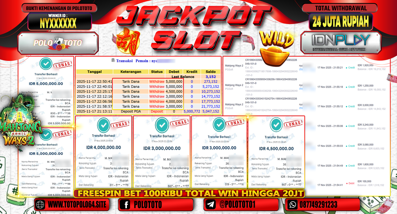 POLOTOTO JACKPOT SLOT MAHJONG WAYS 2 Rp.24.000.000,- LUNAS