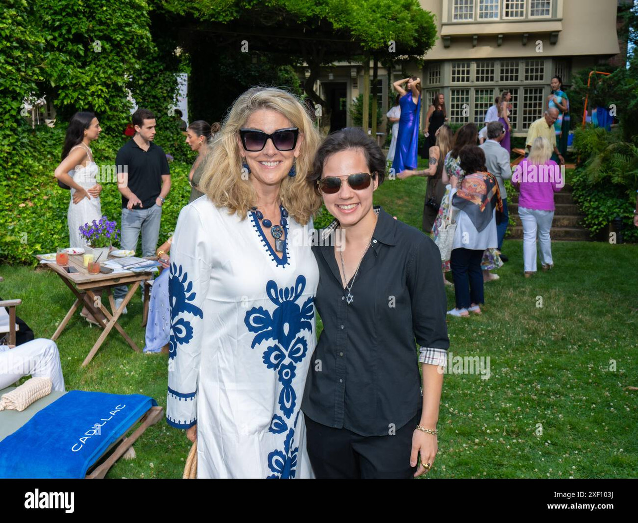 angela boyer stump and elena gibbs attends the hamptons social the summer book magazine launch party