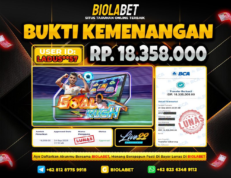 BIOLABET JACKPOT Live22 Rp.18.358.000.,- LUNAS