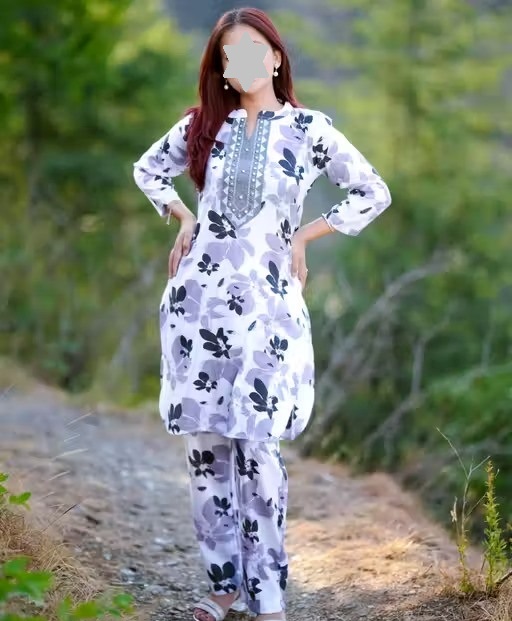 women cotton embroidery printed kurta pant set (cord set) Color 3 (KS115)