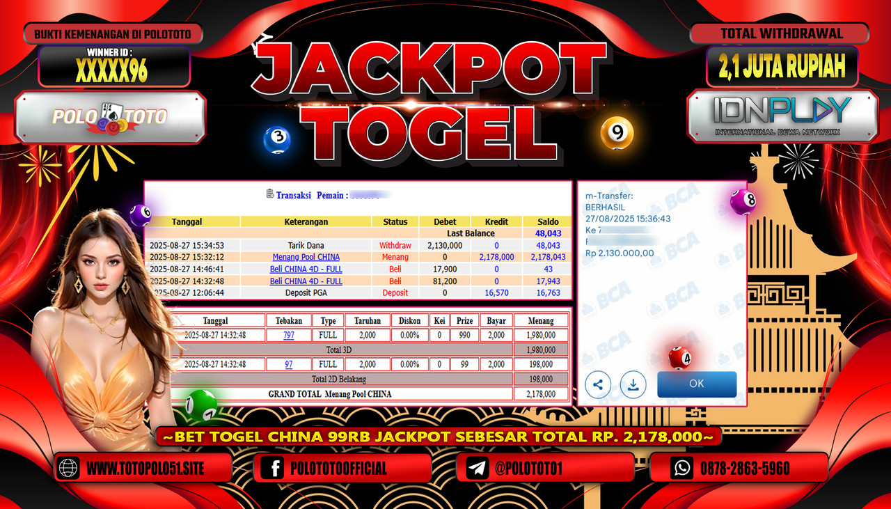 POLOTOTO JACKPOT TOGEL POOL CHINA Rp.2.100.000,- LUNAS