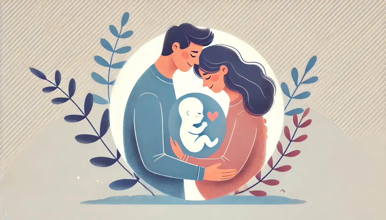Surrogate mother and intended parents embracing, symbolizing the emotional bond in altruistic surrogacy.