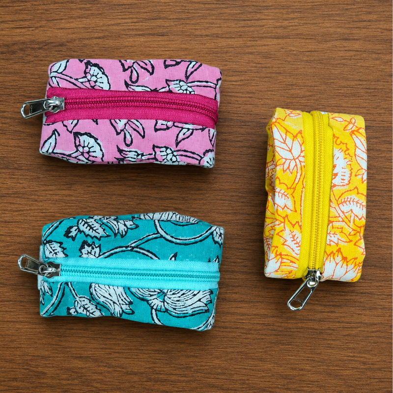 Qyaari by Penkraft Hand Block Printed Wrist Pouches – Set of 3 Pattern 4