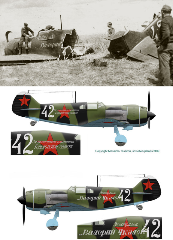 Lavochkin-La-5-xxIAP-White-42-slogan-Eskadrilya-Valeriy-Chkalow-shot-down-Orel-Kursk-1943-0B