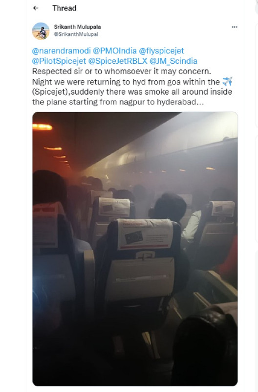 Seorang penumpang memposting di Twitter bahwa keadaan darurat di udara dengan kabin yang penuh asap berlangsung selama 20 menit sebelum pesawat mendarat.