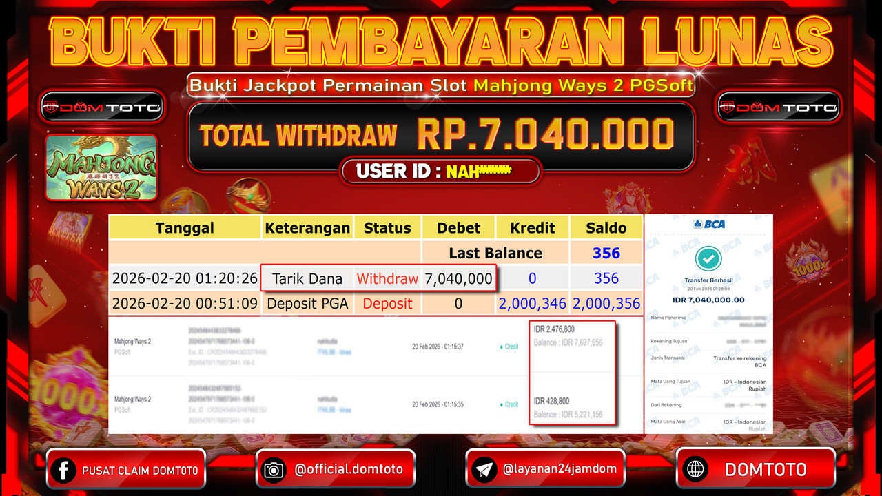JACKPOT SLOT Mahjong Ways 2 PGSoft 20 FEBRUARI 2026