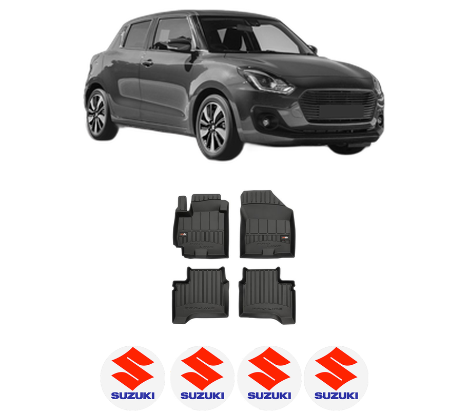 Set covorase presuri SUZUKI SWIFT V (AZ) din 2017-2020, auto, din cauciuc thermoplastic, 4 Stickere auto cu SUZUKI