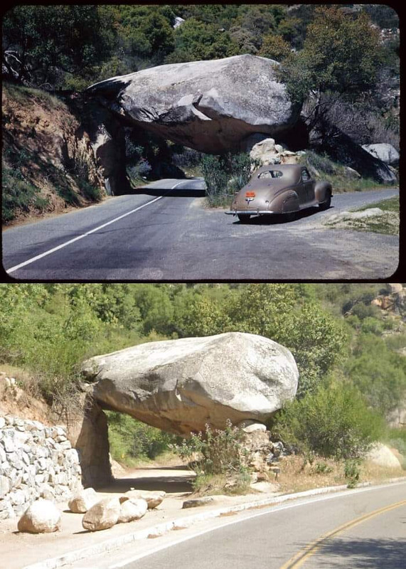 Avant/apres insolites - Page 2 Tunnel-Rock-au-parc-national-de-Sequoia-1952-et-2020