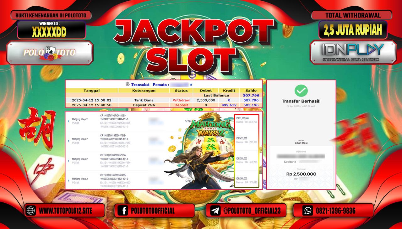 POLOTOTO JACKPOT SLOT MAHJONG WAYS 2 Rp.2.500.000,-