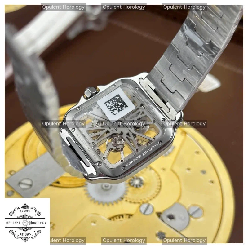 Cartier Santos Skeleton Replica Watch | 39.8mm Two-Tone Yellow Gold Bezel Metal Bracelet