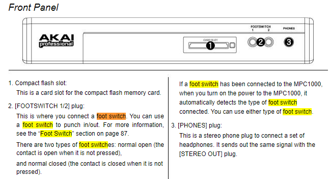 Akai MPC Forums - Compatible footswitch for MPC 1000 : MPC1000/2500 JJ OS