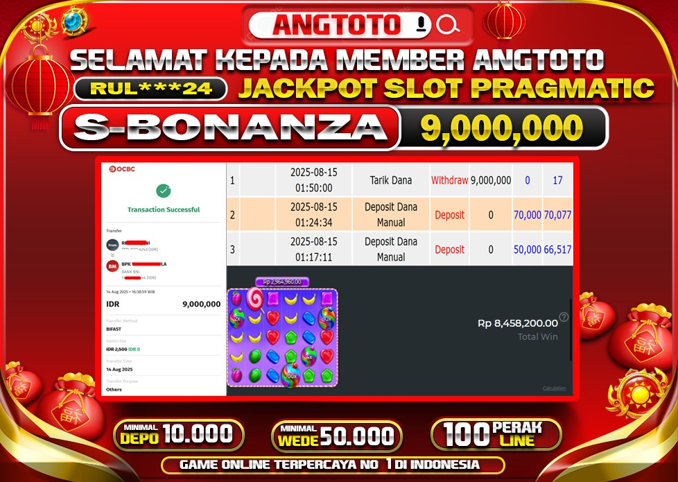 BUKTI PELUNASAN 14 AGUSTUS 2025 MENANG DI PERMAINAN SWEET BONANZA  TOTAL WD 9 JUTA