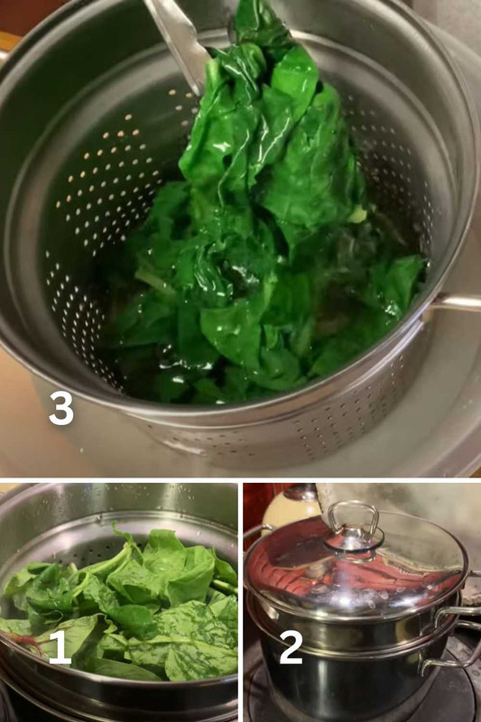 Boiling Spinach in hot water