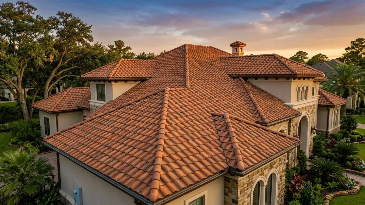 Clay tile roof Houston Texas luxury home