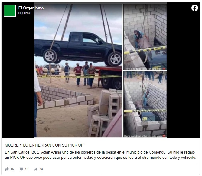 Hombre es enterrado dentro su camioneta en Baja California Sur