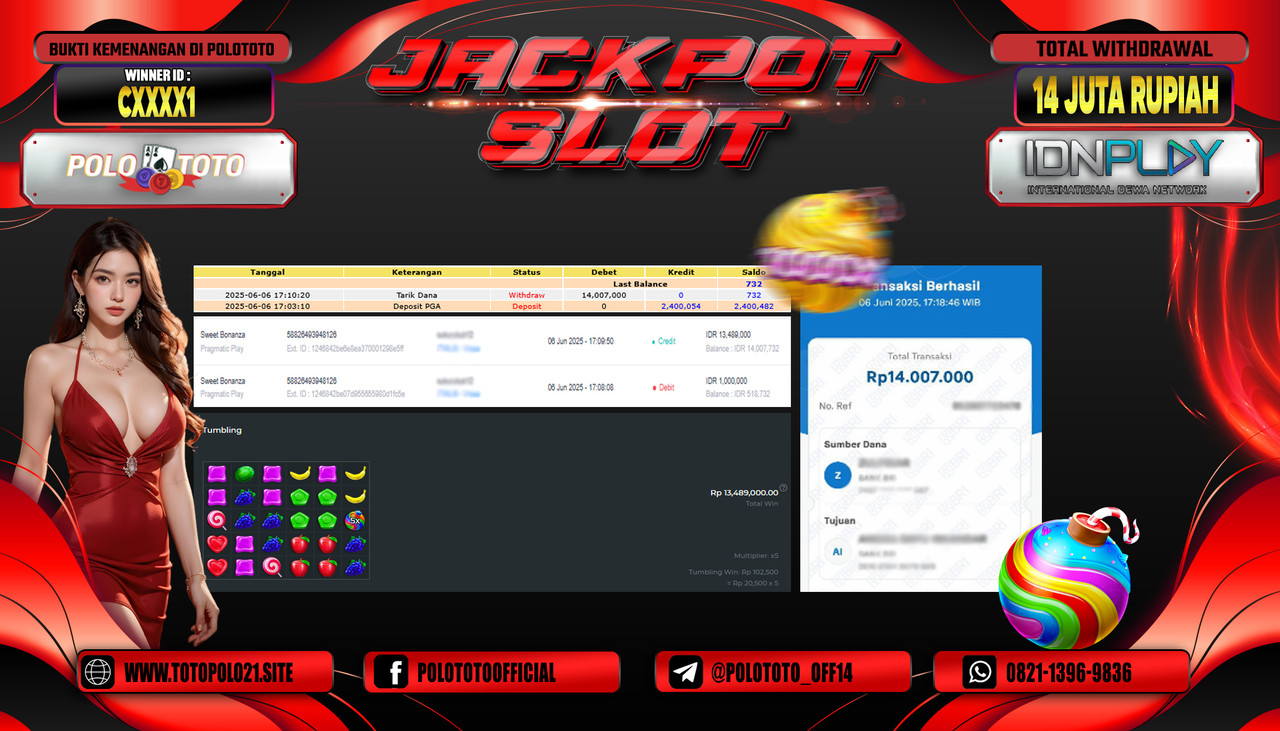 POLOTOTO JACKPOT SLOT SWEET BONANZA Rp.14.000.000,- LUNAS