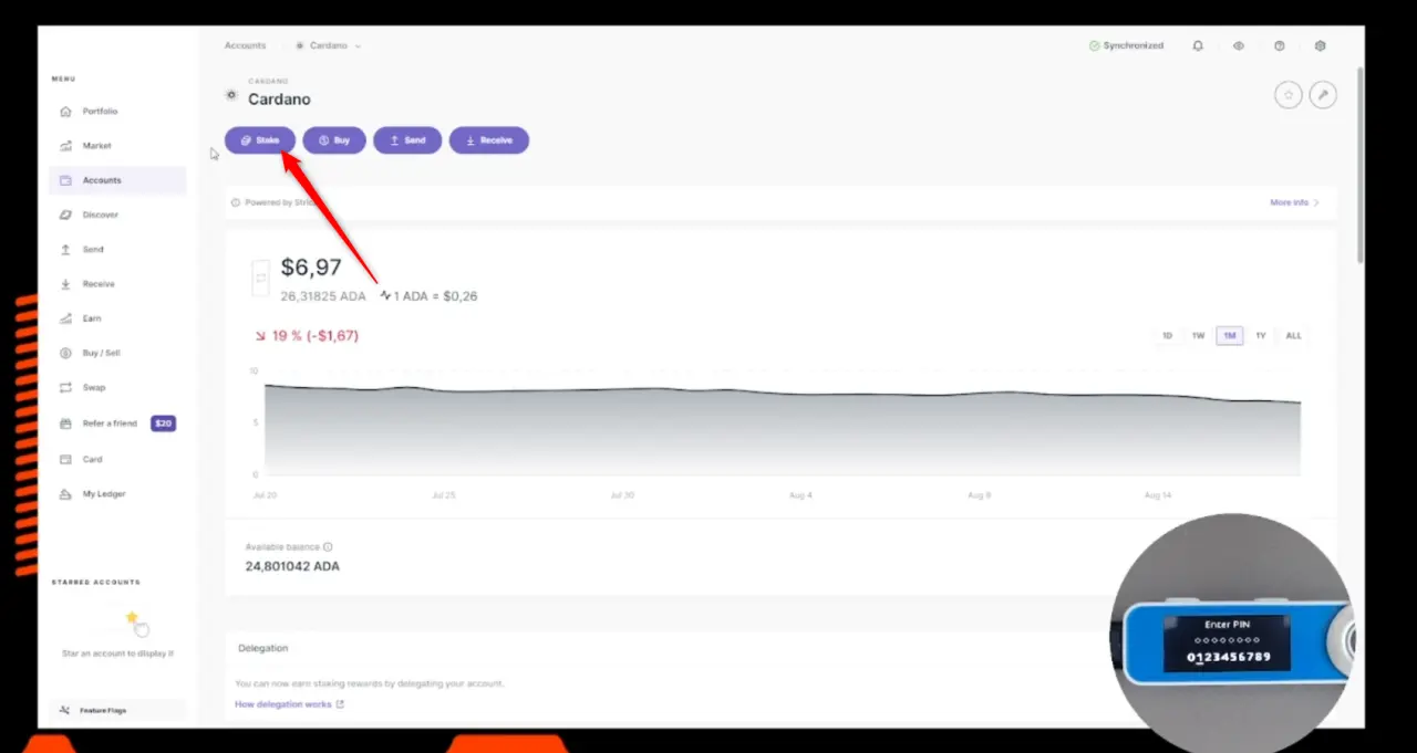 Hacer Stake de Cardano (ADA) con Ledger Live