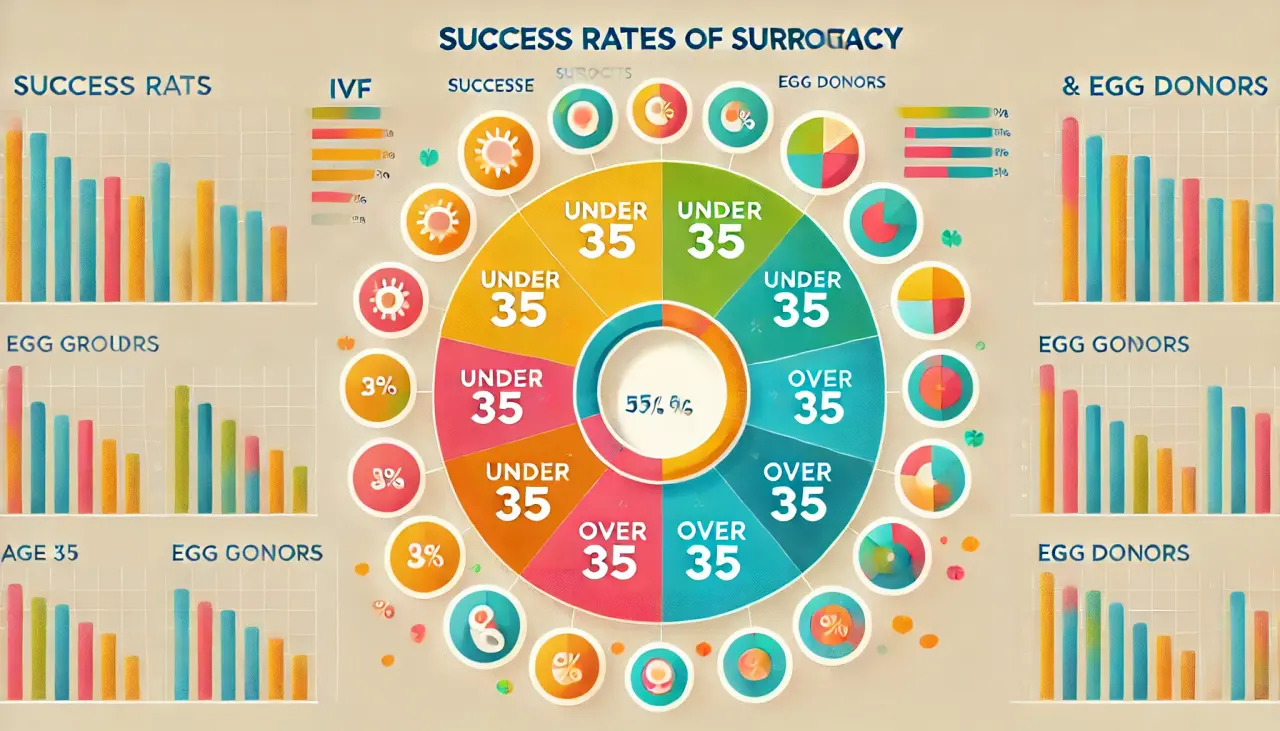 Comparison chart of IVF and surrogacy success rates by age, showing outcomes for younger and older surrogates.