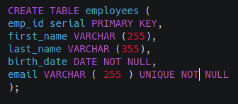 PostgreSQL create query
