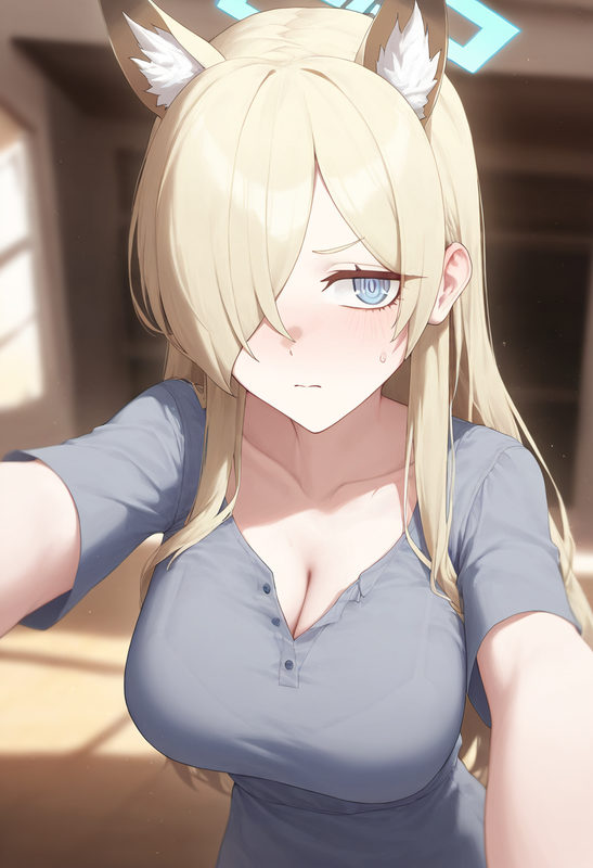 depth of field, 1girl, kanna (blue archive), collarbone cleavage, short sleeves, s-3590426420