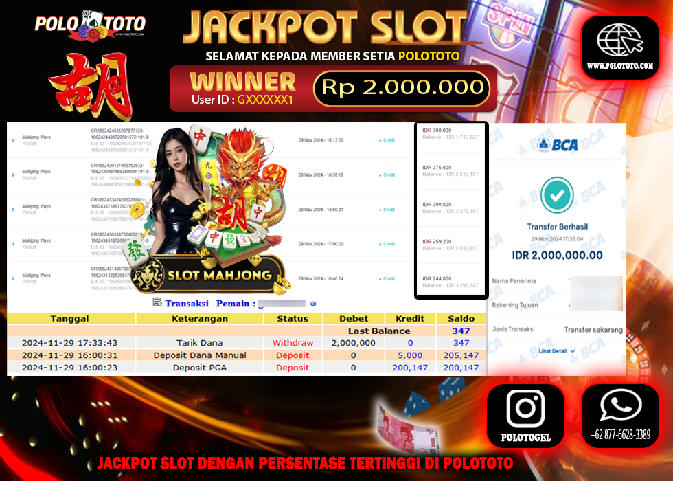 POLOTOTO JACKPOT SLOT MAHJONG WAYS Rp.2,000.000,-