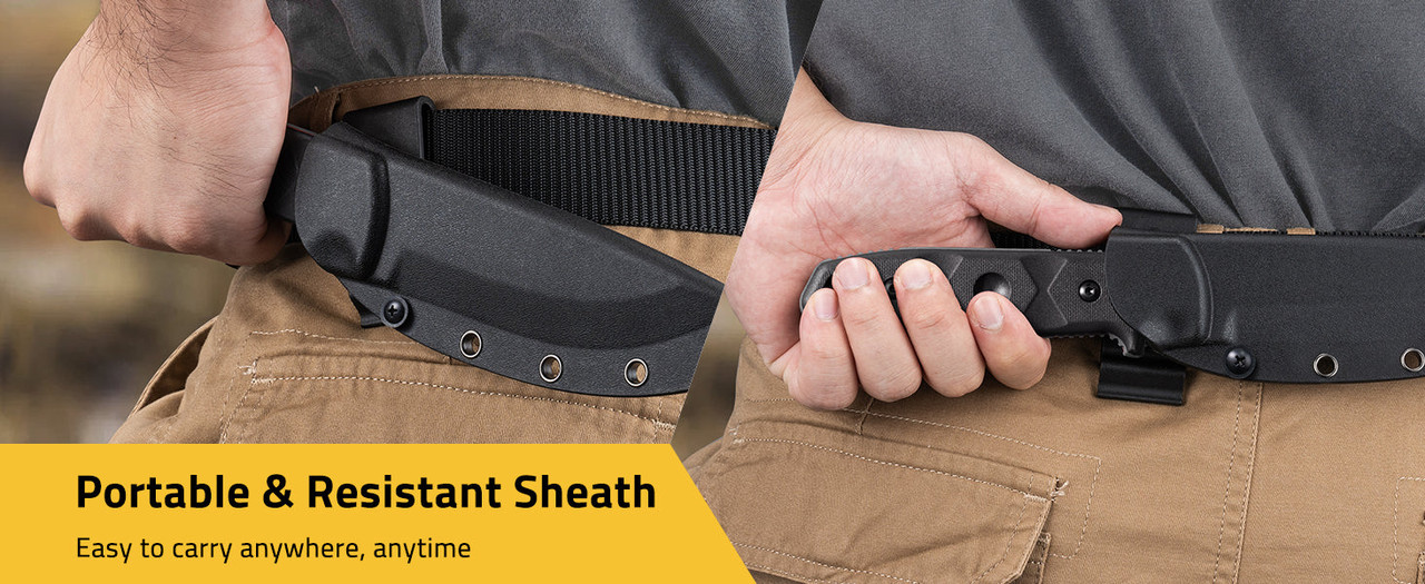 EZSHOOT D2 steel fixed blade knife with sheath