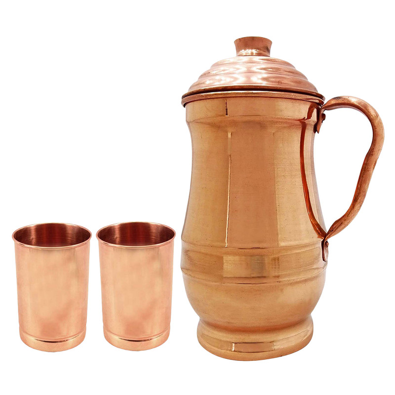 Jarra de Maharajá de Cobre Puro con Vidrio Ayurveda Beneficios para la Salud Restaurante - Imagen 2 de 4