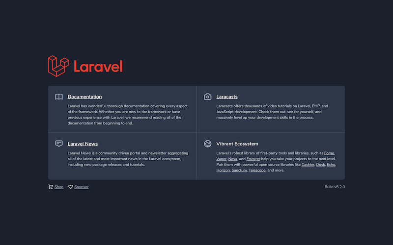 New default page in Laravel 8