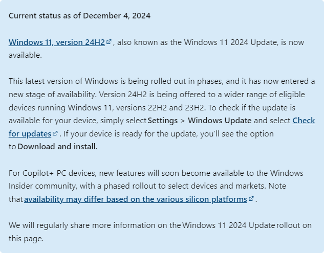 Windows 11 24H2 Rollout